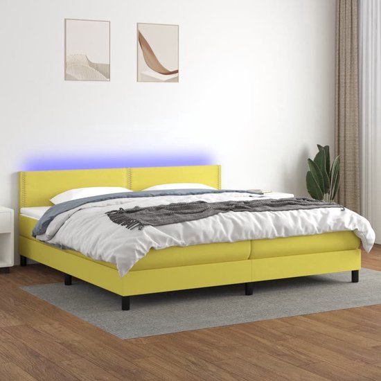 The Living Store Boxspring Elektrisch - Bed - Groen - 203x200x78/88 cm - LED Verlichting - Pocketvering Matras - Huidvriendelijk Topmatras