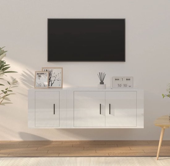 The Living Store Klassieke Televisiekastenset - Tv-meubel- 80 x 34.5 x 40 cm - Tv-meubel- 40 x 34.5 x 40 cm - Hoogglans wit