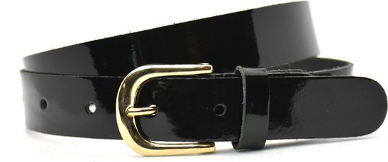 Timbelt 3 cm riem zwart lak - 100 % leder - zwarte lakriem - taillemaat 85 - totale lengte riem 100 cm
