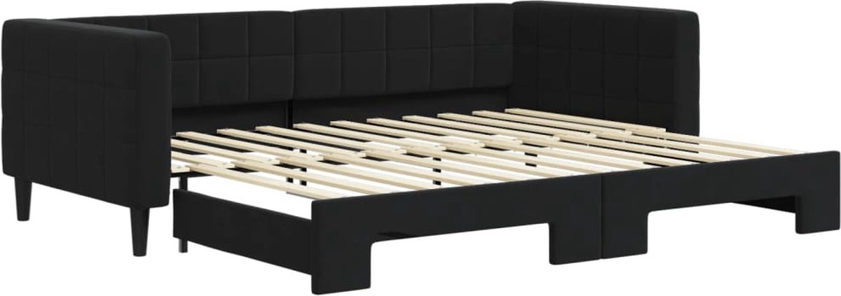 vidaXL Slaapbank - met - onderschuifbed - 90x200 - cm - fluweel - zwart