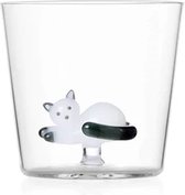 Ichendorf Tabby Cat glas liggende poes wit met staart smoke
