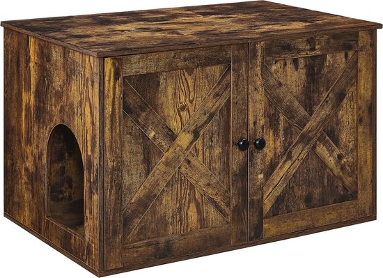 Kattenbak ombouw - Kattenbak kast - Kattenmeubel - Kattenhuis - 80 x 53 x 49.2 - Met deuren - Bruin