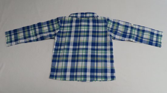 Overhemd - Jongens - Geruit - Blauw / wit / groen - 1 jaar 80