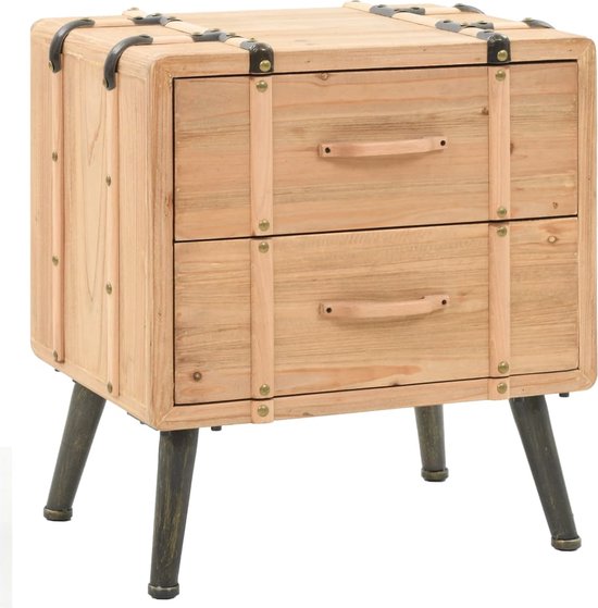 The Living Store Retro Nachtkastje - Hout - 50 x 35 x 57 cm - Met 2 lades