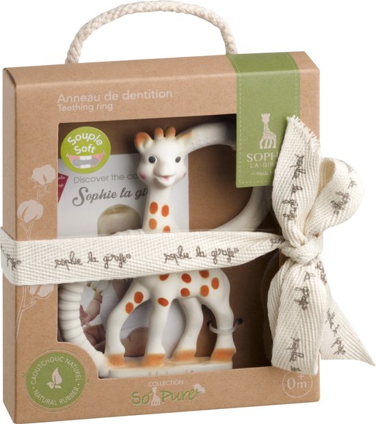 Sophie de giraf Bijtring Very Soft - Baby speelgoed - Kraamcadeau - Babyshower cadeau - 100% Natuurlijk rubber - In gerecyled geschenkdoosje met organic katoenen strikje - Vanaf 0 maanden - Bruin/Beige - Sophie de Giraf
