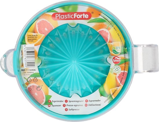 Plasticforte Sinaasappelpers/citruspers - Handmatig - kunststof - 16 x 13 cm - transparant/blauw van Merkloos — afbeelding 2