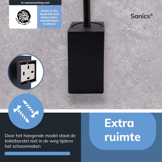 Sanics® Seal WC borstel met Houder Zwart - Toiletborstel - Toiletborstelhouder - WC borstelhouder - Hangend - RVS