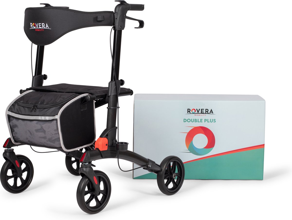 Rovera Mobility® PLUS Rollator - Lichtgewicht en Dubbel Opvouwbaar - Gebruikerslengte: 175 cm en 190 cm - Extra Comfort en Luxe - Rollator Binnen en Buiten - Chique Antraciet