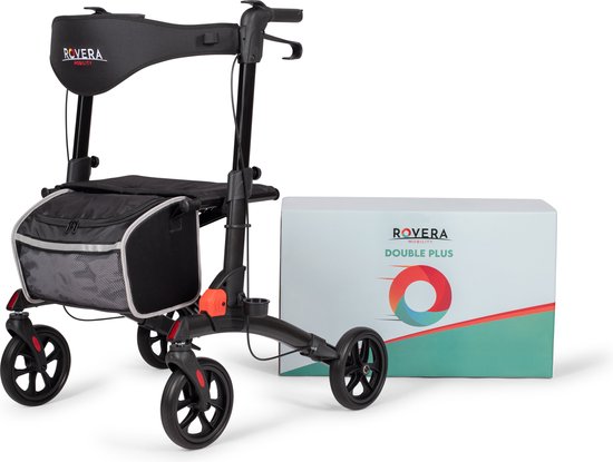 Rovera Mobility® PLUS Rollator - Lichtgewicht en Dubbel Opvouwbaar - Gebruikerslengte: 180 cm en 194 cm - Stevige Kwaliteitsrollator - Extra Comfort en Luxe - Binnen en Buiten - Chique Antraciet