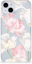GSM Hoesje Geschikt voor iPhone 15 Back Case TPU Siliconen Hoesje Doorzichtig Mooie Bloemen
