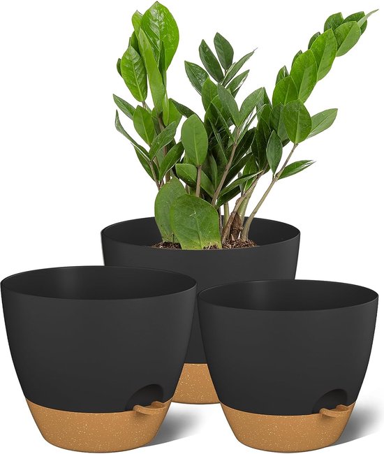 BigDean Bloempot Met Onderzetter Rond ø35 Cm Antraciet - 3 Stuks Onbreekbaar Kunststof Made In Europe