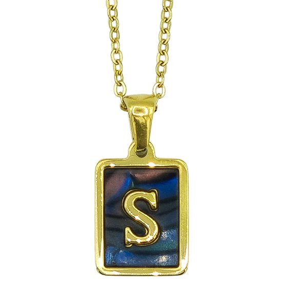 Letter Ketting - Initial S in Abalone schelp - Premium Staal in goud