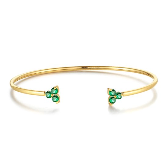 Bracelet Twice As Nice en acier inoxydable doré, jonc ouvert, zircone vert 6 cm