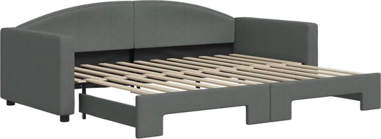 Lit De Jour Avec Gigogne Et Tiroirs 90x200 Cm - Tissu Gris Foncé