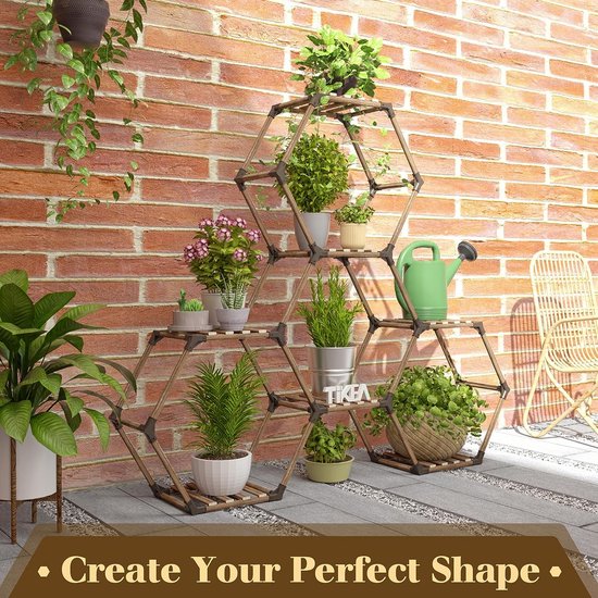 Support de fleurs hexagonal, support de plantes intérieur/extérieur, bois, support  de... | bol