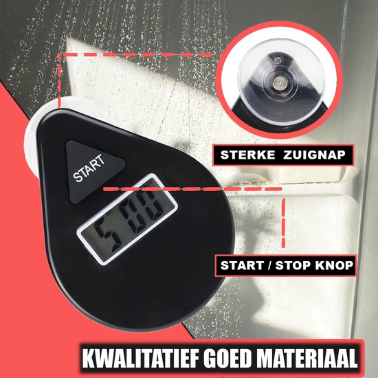 Douche timer - Showertimer - Douche wekker - Shower Timer - Zwart - 5 minuten - Warm water besparen
