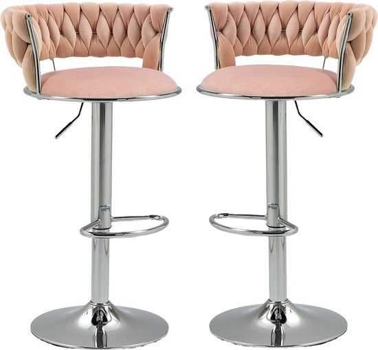 Merax Set de 2 Tabourets de bar de Luxe – Tabouret de bar – Chaise de bar avec repose-pieds et dossier – Rose avec Argent
