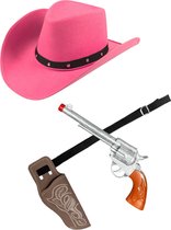 Verkleed set cowboyhoed Wichita roze - met holster en pistool - voor volwassenen