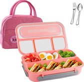 Bento Box lunchbox voor volwassenen, 1000 ml, lekvrij, broodtrommel met onderverdeling, lunchbox, snackbox, kantoor, eetbox, ontbijtbox (roze)