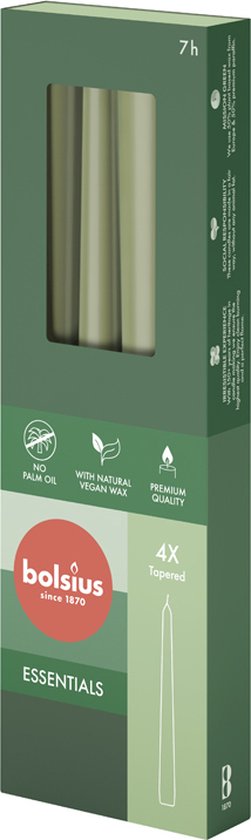 Bolsius Essentials Gotische kaarsen 245/24 Fresh Olive 4 stuks in verpakking