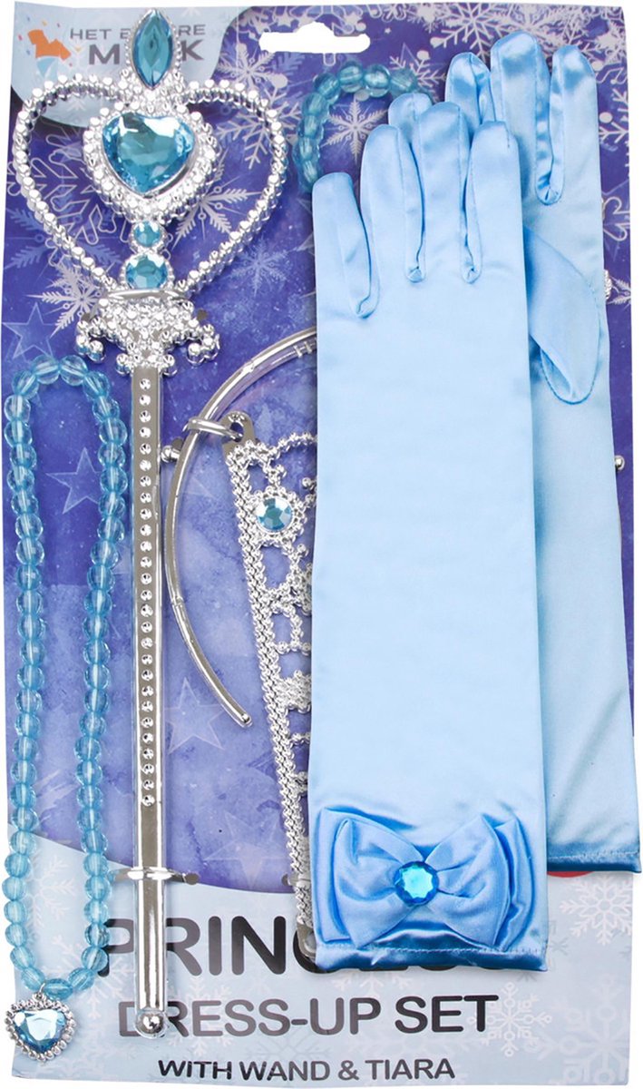 Prinsessenjurk meisje - Blauwe jurk met vlinders - Het Betere Merk - Verkleedkleding meisje - Kroon, toverstaf, vlecht & handschoenen — afbeelding 2