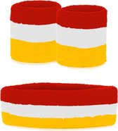 6x Zweetbandjes set rood/wit/geel3-dlg- sport zweetband thema feest optocht festival