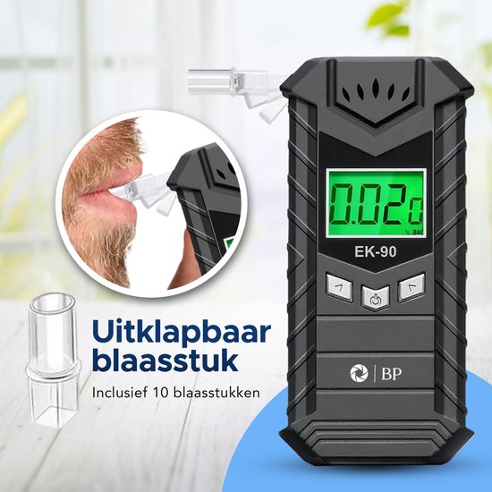 BP® Alcoholtester - Blaastest - Alcoholmeter - Alcoholtester Geschikt Voor Frankrijk - Digitaal - USB Oplaadbaar - 10 mondstukjes - Nederlandse Handleiding - BP