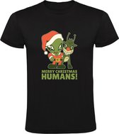 Merry christmas humans Heren T-shirt - kerst - feest - christmas - alien - ruimte space - dieren - kerstman - rendier - cadeau - grappig - kerstshirt
