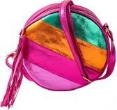 Nouka Roze Multicolor Metallic Ronde Dames Tas – Schoudertas – Crossbody – met Gestreept patroon en Verstelbare Tassenriem / Schouderriem