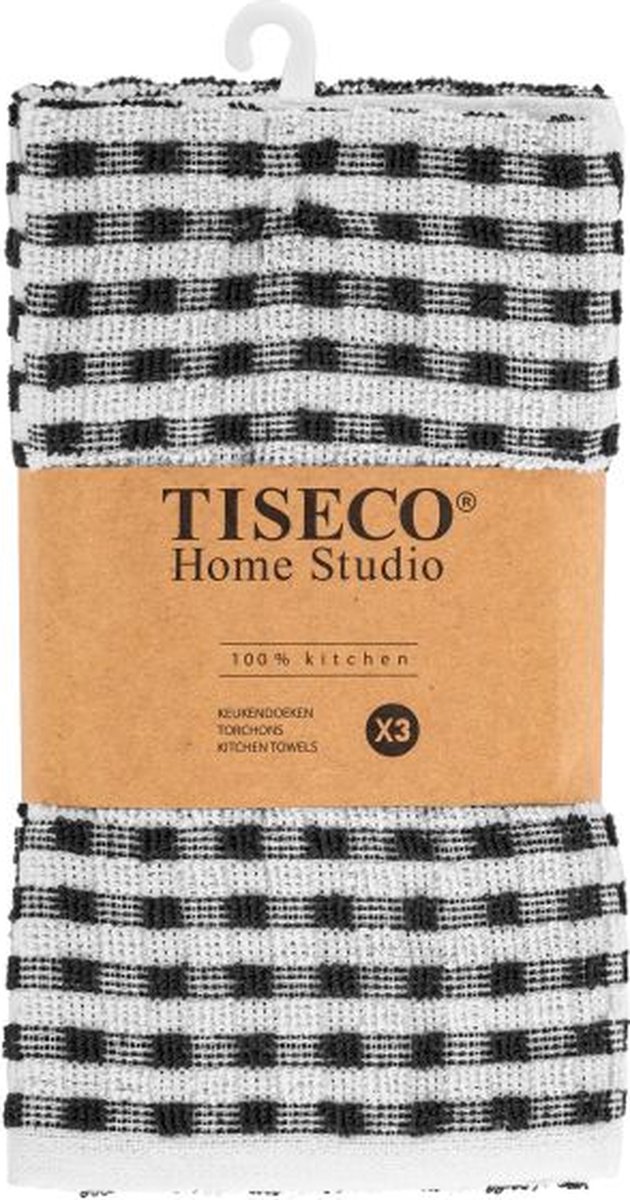 Tiseco Home Studio - Keukenhanddoek OMAN - SET/6 - 100% katoen - badstof - ultra-absorberend - sneldrogend - duurzaam materiaal - 50x70 cm - Zwart