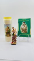 Heilige Jozef Pakket voor huisverkoop: Beeldje Heilige Jozef Polystone 12 x 4 cm, Noveenkaars (18 cm) & gebedsboekje/ katholiek