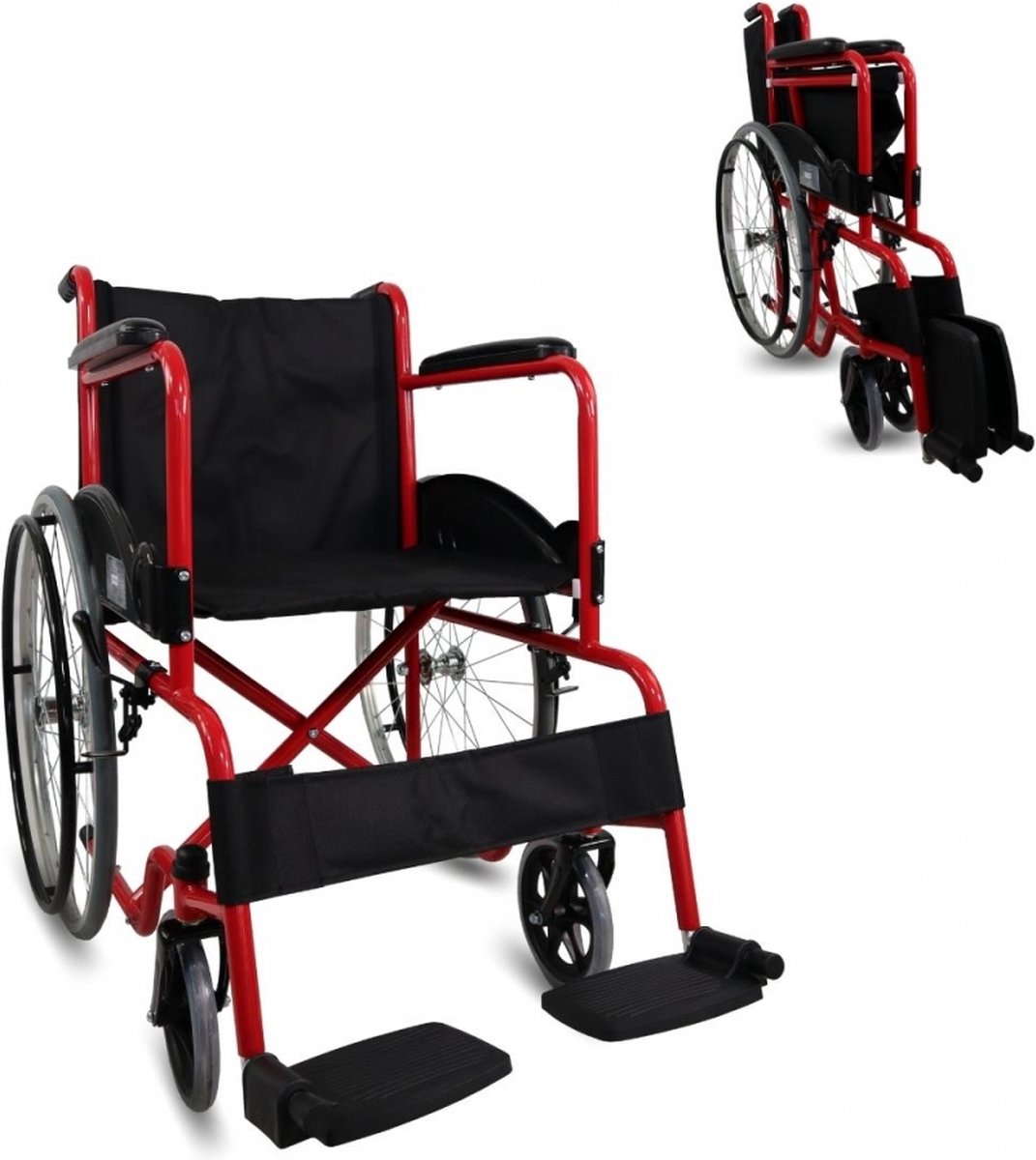 Goedkoopste Mobiclinic Alcazaba - Rolstoel - Opvouwbare rolstoel - Afneembare rugleuning en voetensteun - Staal - Grote wielen - 46 cm - Rood