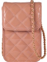 Nouka Oud Roze Dames Tas – Schoudertas – Crossbody - Telefoontasje - Telefoon Tas - Avondtasje - met Diamant Patroon en Gouden Tassenriem / Schouderriem - Voor Vrouwen