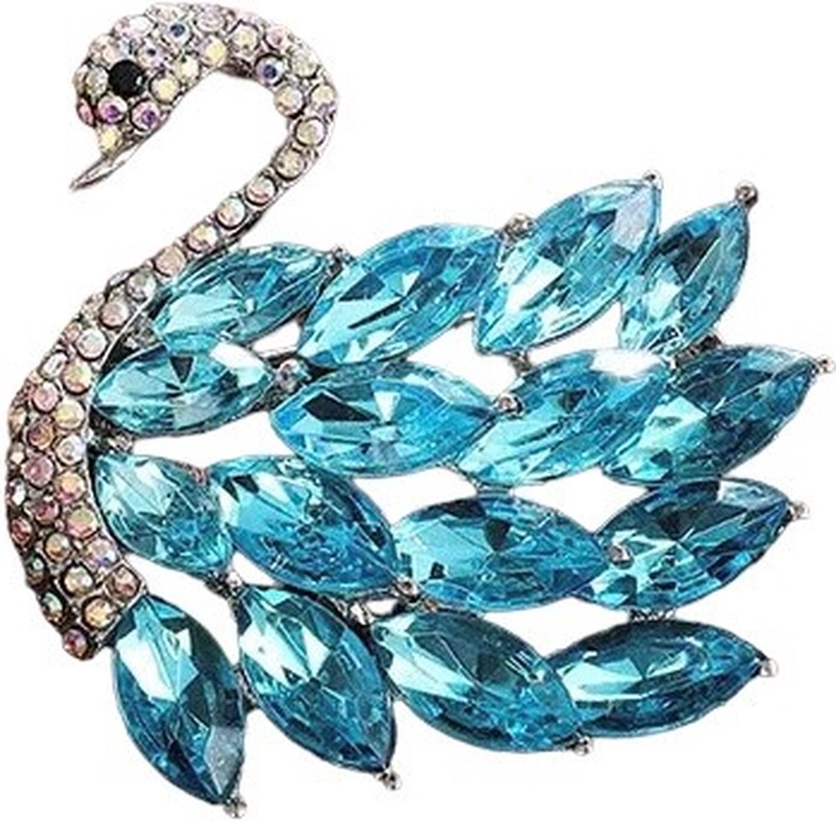 Broche Zwaan Strass Licht Blauw (Zilverkleurig) 4.5 x 4.4 cm