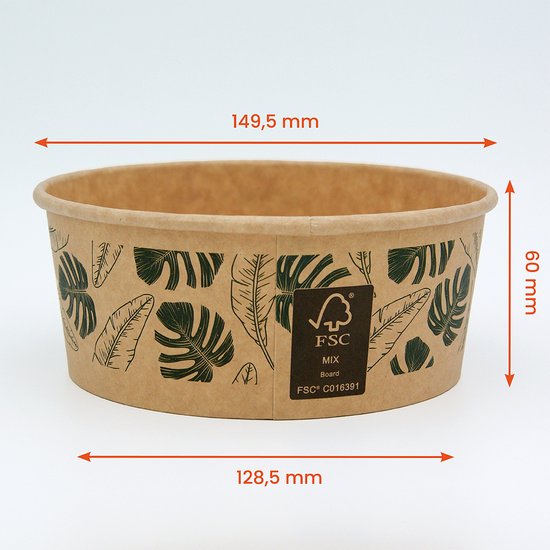 ECOPICNIC Kraft Saladekommen 50 stuks 500 ml | Wegwerp ronde papieren kommen, duurzame voedselcontainers voor salades, snacks, maaltijden, ideaal voor koude en warme gerechten