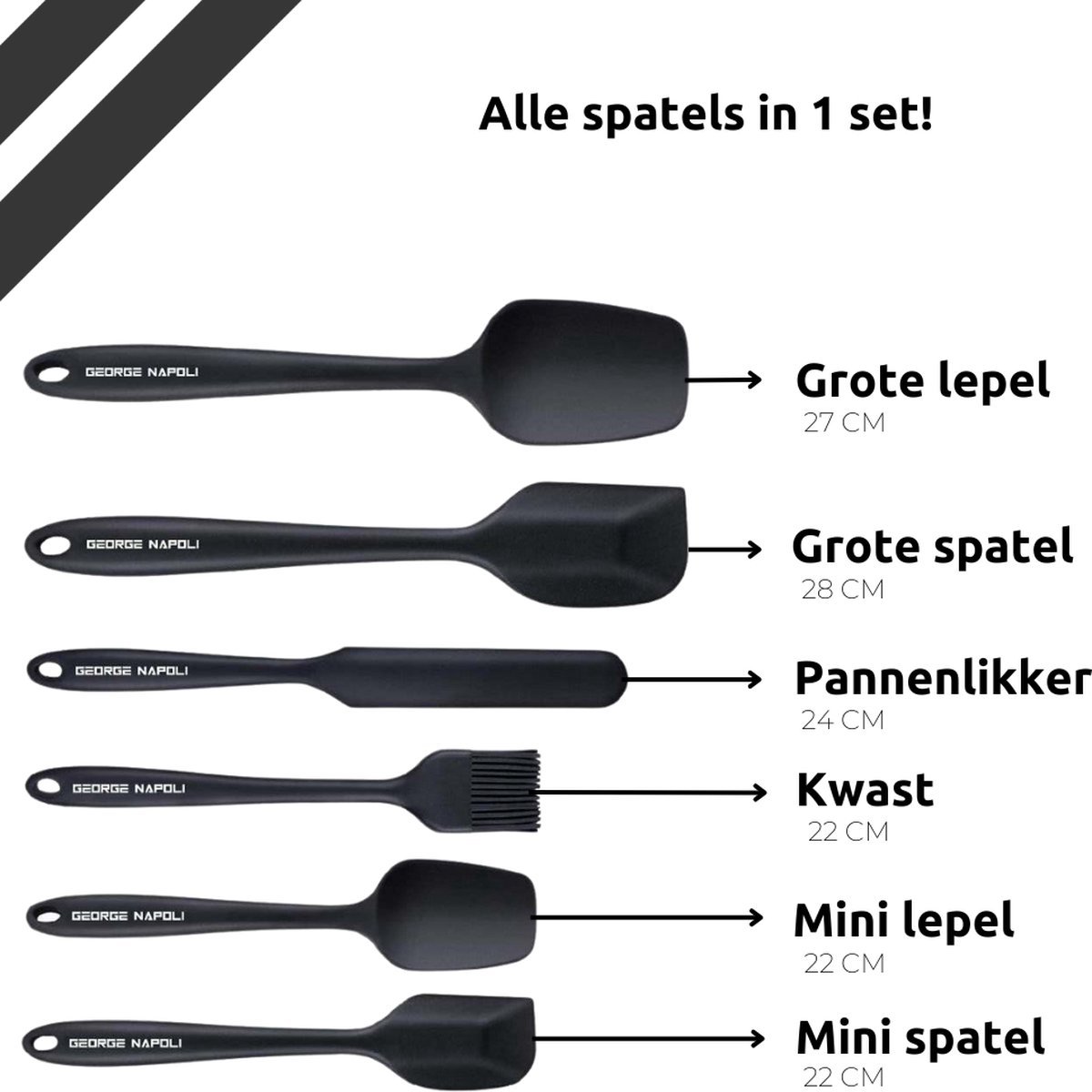 Jumada's - Siliconen Spatel Set [van 6 stuks] - Koken & Bakken - Pannenlikker - BPA Vrij - Spatels - Kwast - Kwastje