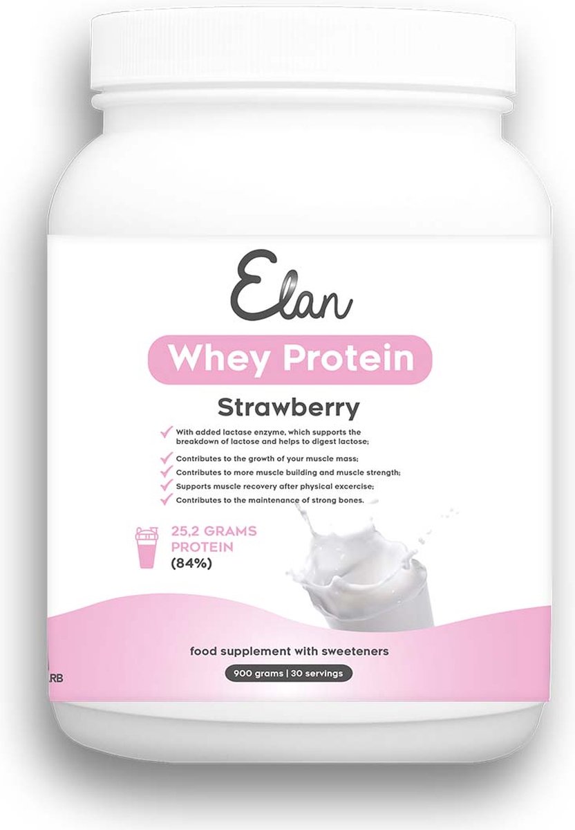 Goedkoopste Elan Whey Protein Aardbei - 900 gram - inclusief lactase enzym