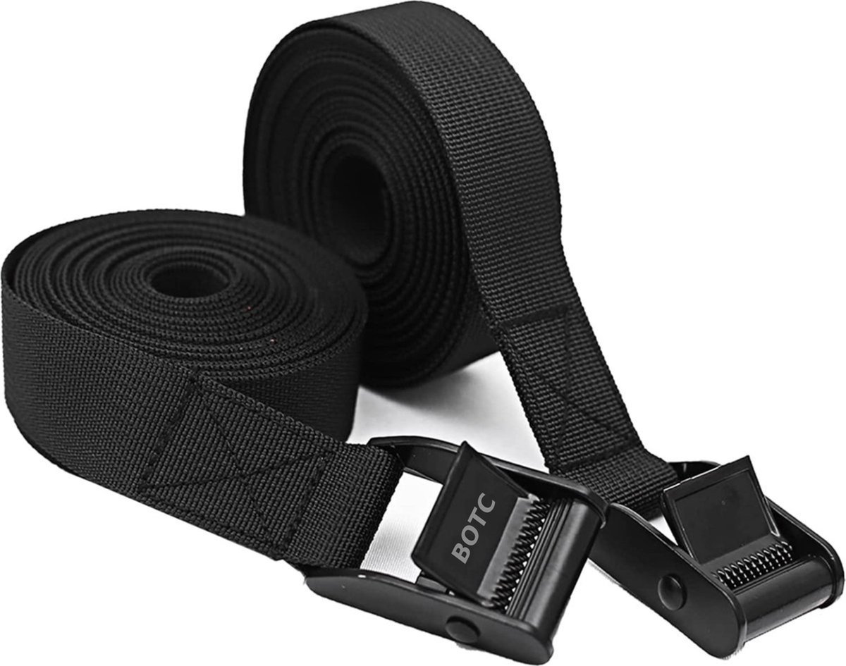 BOTC Spanbanden - 3 meter - 2 stuks - Sjorbanden / Fiets spanbanden met klemgesp - Bindriemen - Zwart