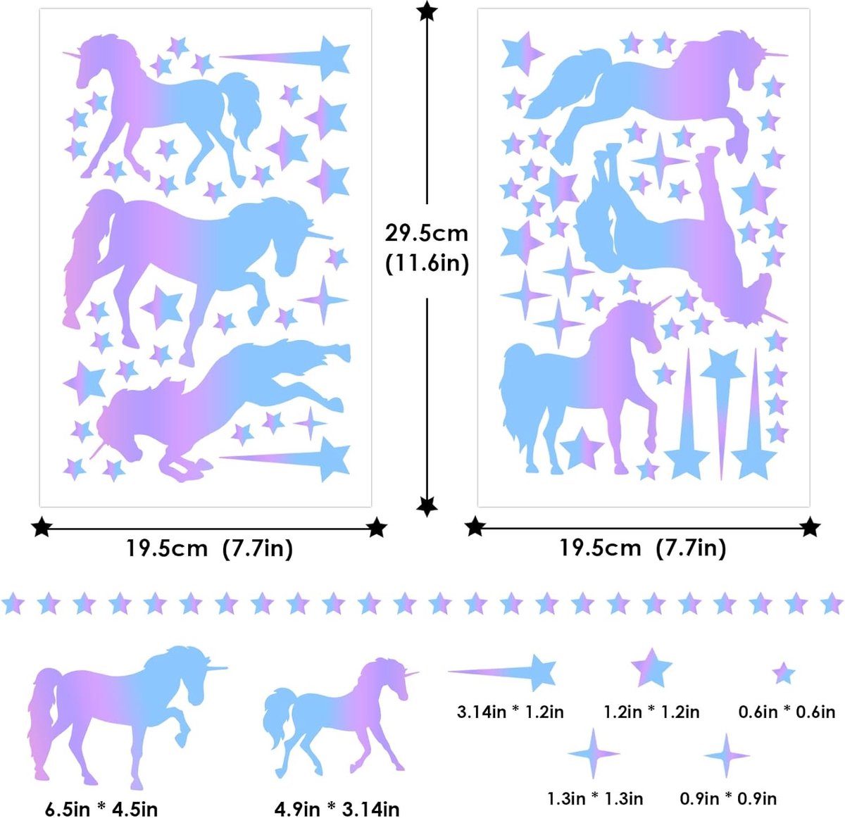 Sticker mural lumineux licorne, licorne lumineuse, étoiles lumineuses,  autocollant