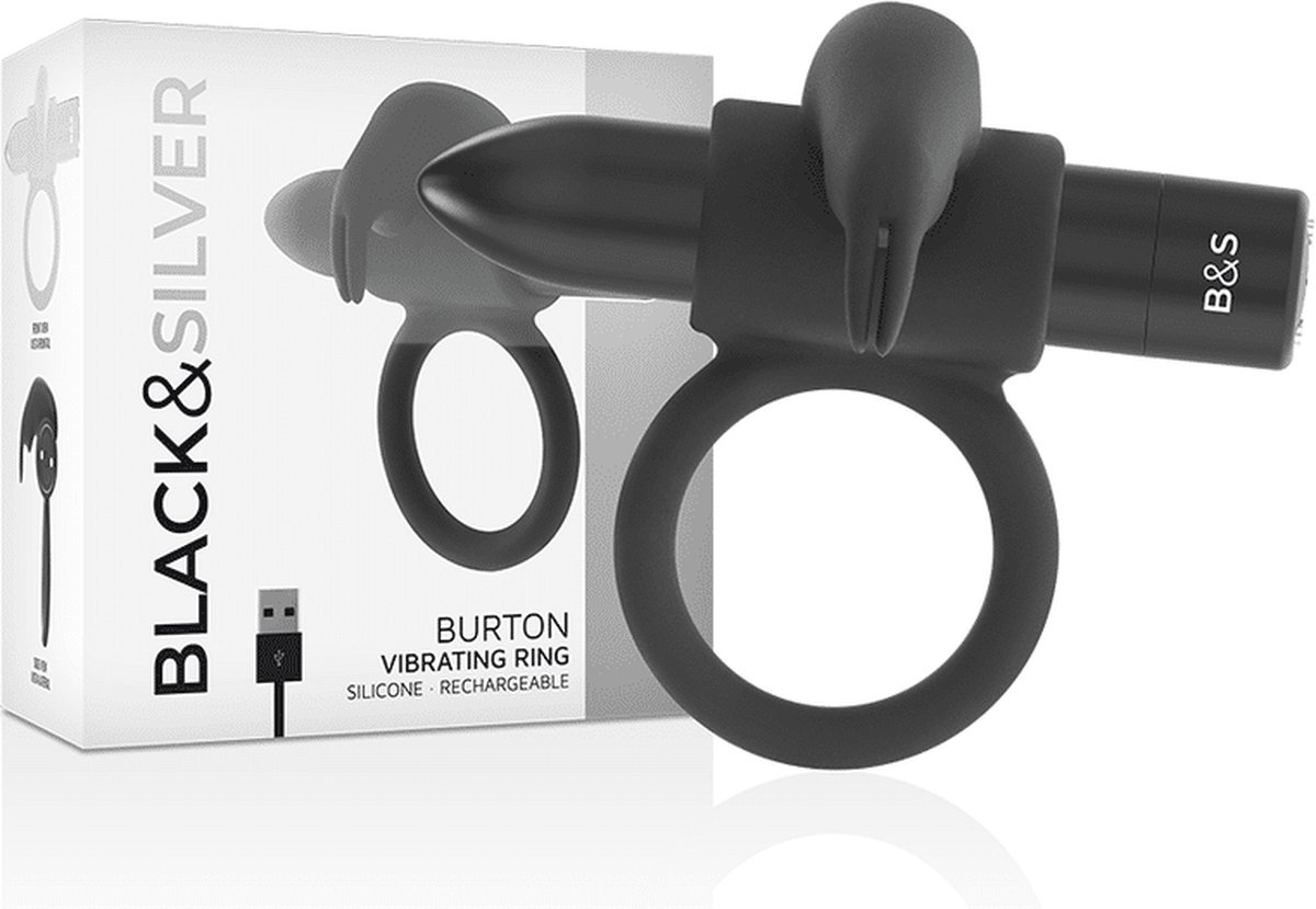 Goedkoopste BLACK and SILVER | Burton - Vibrating Cock Ring - 10 Modes Black | Cockring | Sex Toy for Couple | Sex Toy for Man