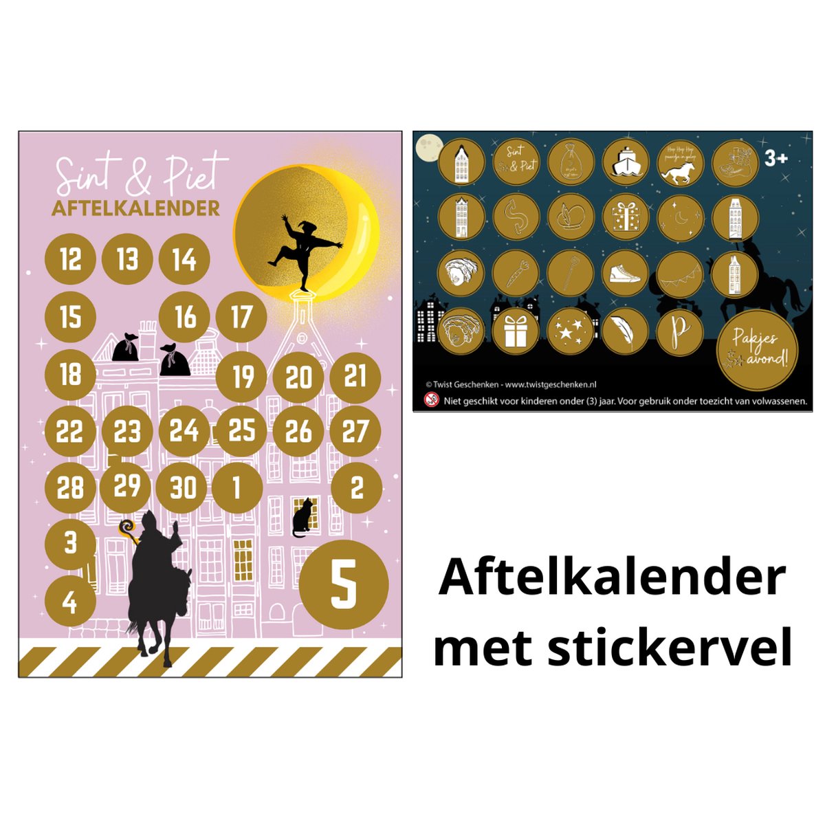 Sinterklaas aftelkalender met stickervel - sinterklaas - aftelkalender meisje - aftelkalender - schoentje zetten - sinterklaas kalender