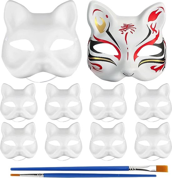 10 pièces masque en papier bricolage blanc, masques de chat, à peindre,  masques de