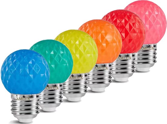 Set 40 gekleurde golfbal LED lampen - 6 kleuren - 1W - E27
