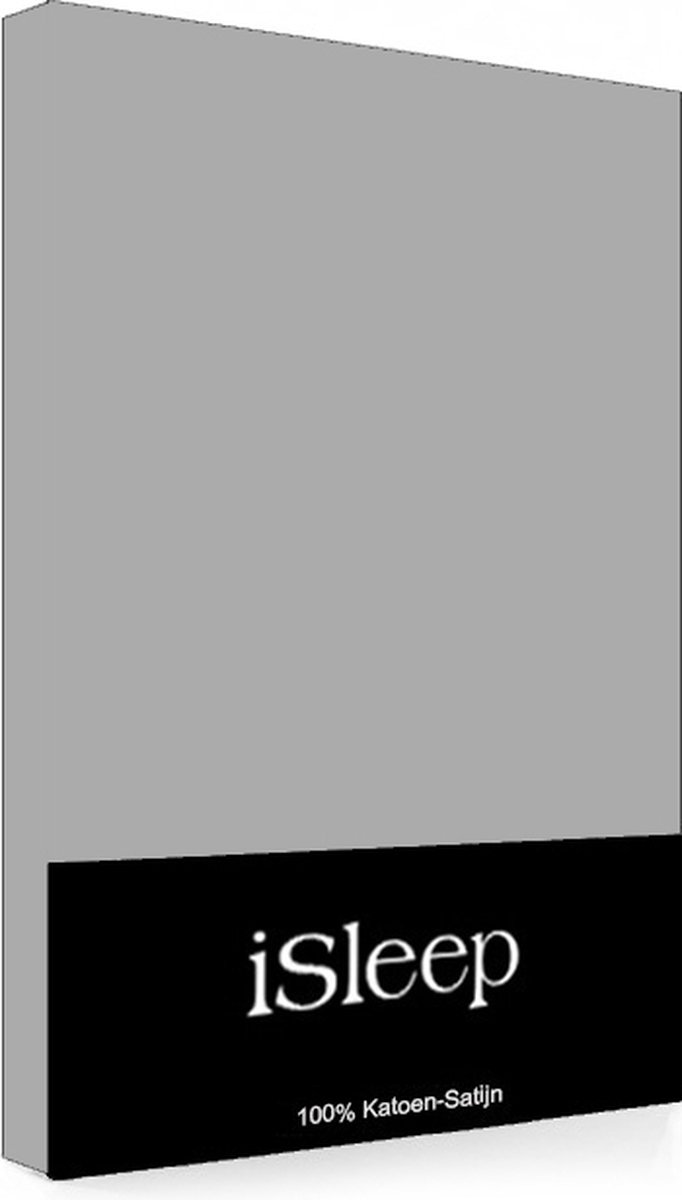 iSleep Satijn-Katoen Hoeslaken - Eenpersoons - 90x200+30 cm - Grijs