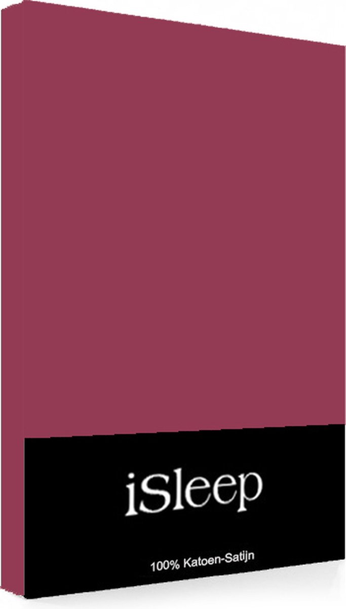 iSleep Satijn-Katoen Hoeslaken - Tweepersoons - 140x200+30 cm - Bordeaux