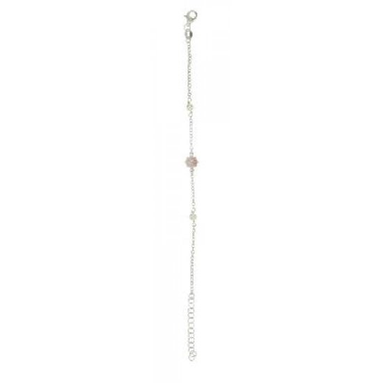 Bracelet Twice As Nice en argent, couleur or, bracelet avec 2 perles et une fleur rose 15 cm
