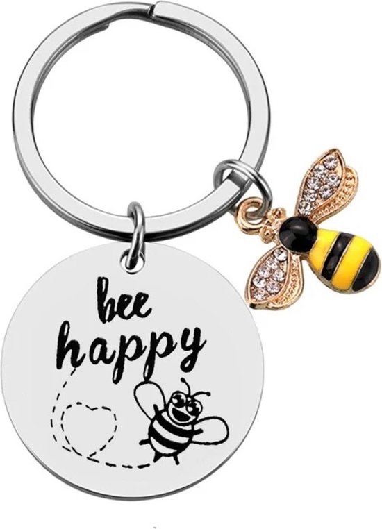 GoedeDoelen.Shop | Sleutelhanger Bee Happy | Tashanger | Bijen Hanger | Bee Happy | Sleutelring | Bij | Red De Bij | Save The Planet