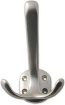 1x Luxe kapstokhaken / jashaken zilverkleurig met dubbele haak - lang model - hoogwaardig aluminium - 11 x 6,8 cm - zilveren kapstokhaakjes / garderobe haakjes
