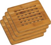 4x Pannen onderzetters van bamboe 20 x 20 cm - Vierkant - Onderzetter voor pan - Houten onderzetters set