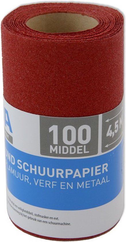 Schuurpapier - 1x rol - Middel - P100 - 110mm x 4,5 meter - Korrelgrofte 100 - Verf/klus materiaal benodigdheden